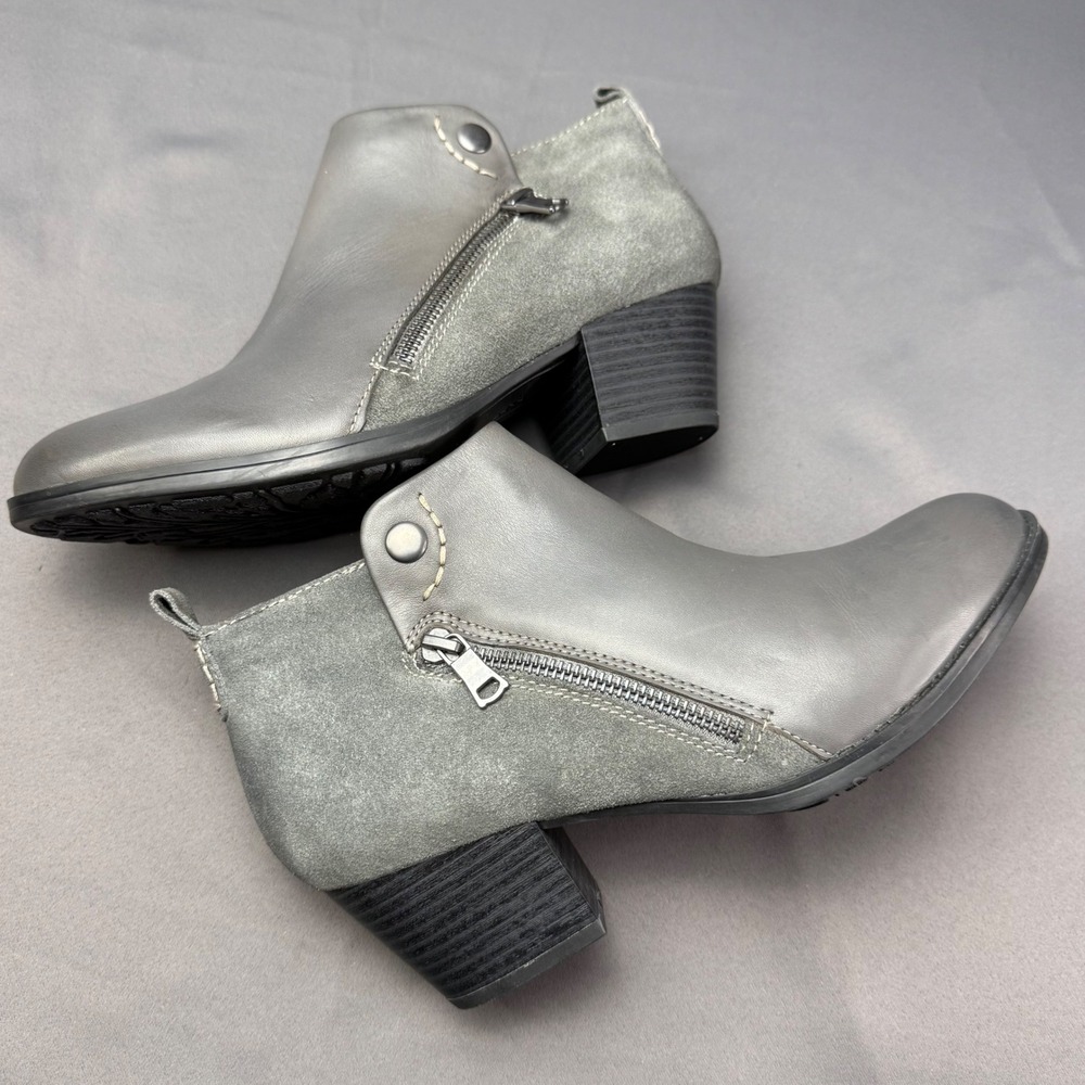 Earth Conway Maple Stone Grey Multi Leather Suede Ankle Boots Womens 9M Booties - Picture 16 of 16